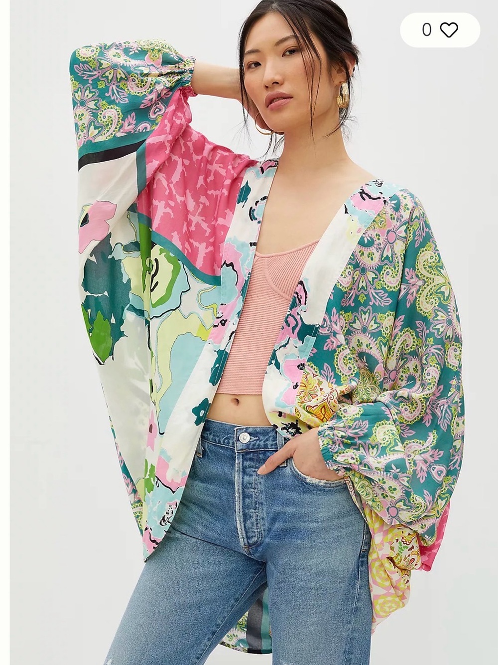 Anthropologie Floral Cocoon Kimono Multi Patterned Wrap Shawl Bohemian